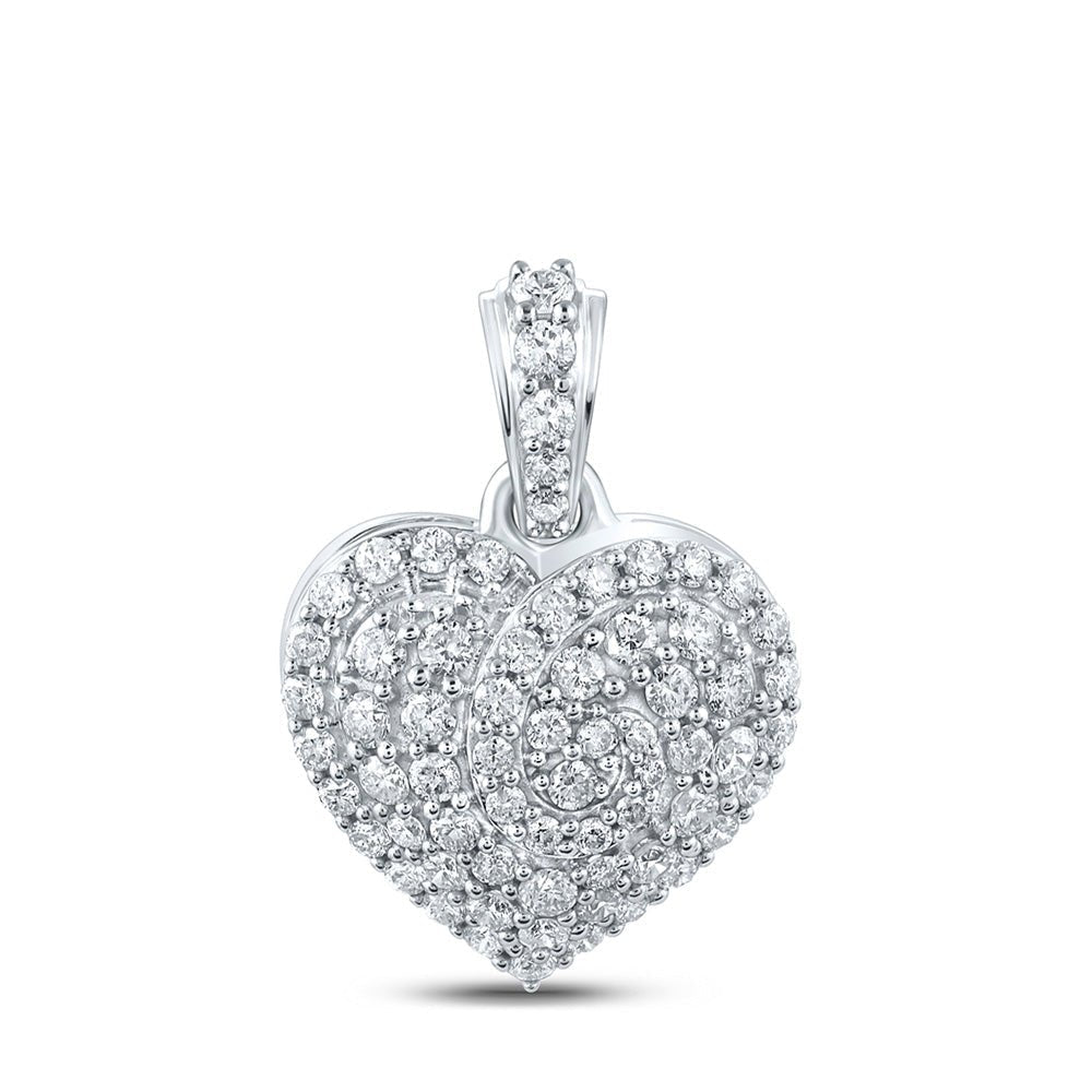 Romantic Diamond Heart & Love Symbol Pendant in 10kt White Gold - 7/8 Cttw - Splendid Jewellery