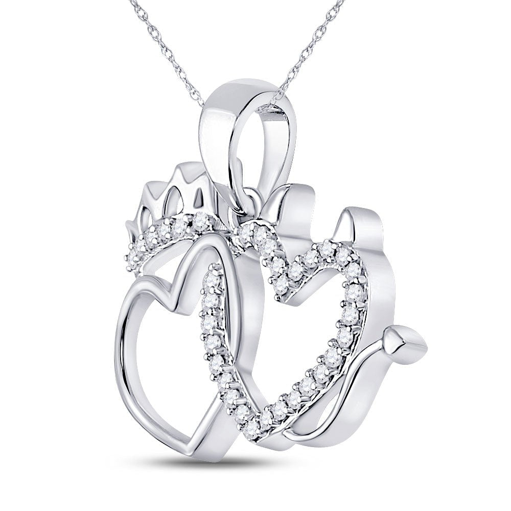 Romantic Diamond Love Duo Pendant | 10kt White Gold Womens Round Diamond Double Heart Pendant 1/6 Cttw | Splendid Jewellery - Splendid Jewellery