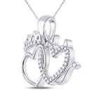 Romantic Diamond Love Duo Pendant | 10kt White Gold Womens Round Diamond Double Heart Pendant 1/6 Cttw | Splendid Jewellery - Splendid Jewellery
