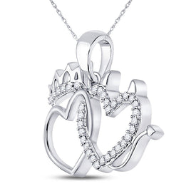 Romantic Diamond Love Duo Pendant | 10kt White Gold Womens Round Diamond Double Heart Pendant 1/6 Cttw | Splendid Jewellery - Splendid Jewellery