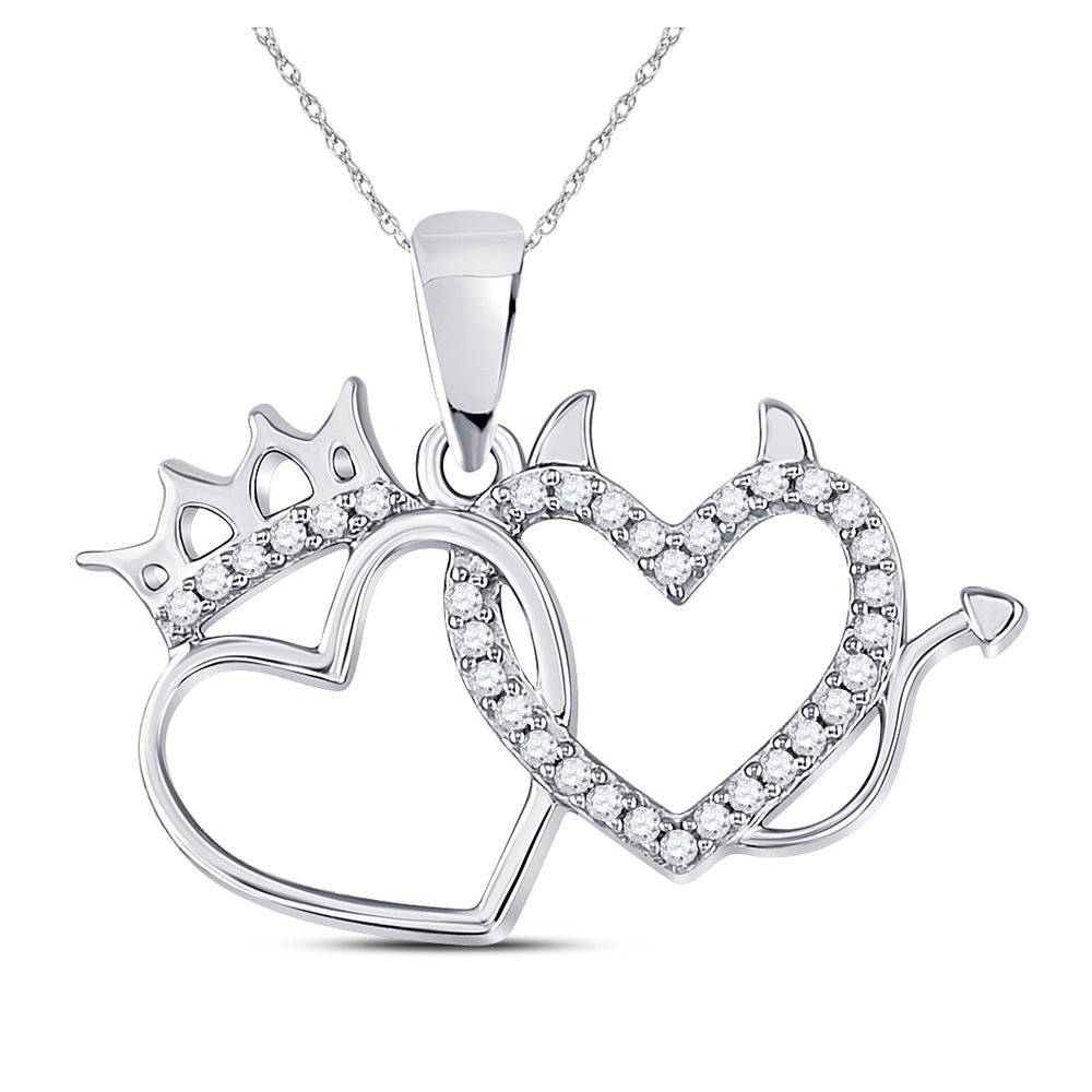 Romantic Diamond Love Duo Pendant | 10kt White Gold Womens Round Diamond Double Heart Pendant 1/6 Cttw | Splendid Jewellery - Splendid Jewellery