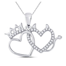 Load image into Gallery viewer, Romantic Diamond Love Duo Pendant | 10kt White Gold Womens Round Diamond Double Heart Pendant 1/6 Cttw | Splendid Jewellery - Splendid Jewellery