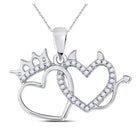 Romantic Diamond Love Duo Pendant | 10kt White Gold Womens Round Diamond Double Heart Pendant 1/6 Cttw | Splendid Jewellery - Splendid Jewellery
