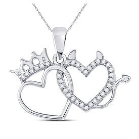 Romantic Diamond Love Duo Pendant | 10kt White Gold Womens Round Diamond Double Heart Pendant 1/6 Cttw | Splendid Jewellery - Splendid Jewellery