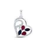 Romantic Gemstone Love Affair Pendant | 10kt White Gold Womens Pear Ruby Blue Sapphire Diamond Heart Pendant 1 Cttw | Splendid Jewellery - Splendid Jewellery