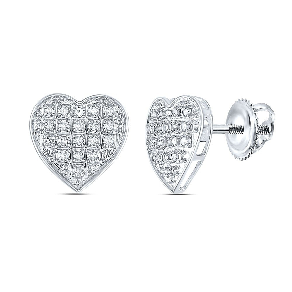 Romantic Heart Diamond Earrings - 10kt White Gold Women's Round 1/10 Cttw - Splendid Jewellery