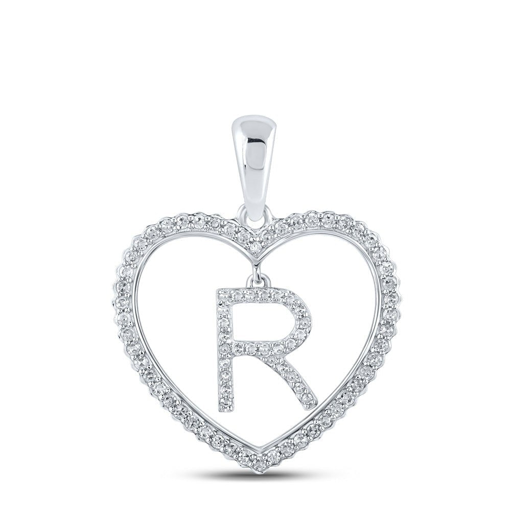Romantic Heart Diamond Initial Pendant in 10kt White Gold - Splendid Jewellery