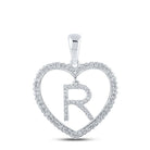Romantic Heart Diamond Initial Pendant in 10kt White Gold - Splendid Jewellery