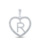 Romantic Heart Diamond Initial Pendant in 10kt White Gold - Splendid Jewellery