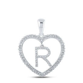 Romantic Heart Diamond Initial Pendant in 10kt White Gold - Splendid Jewellery