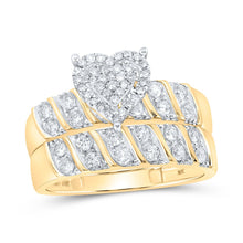 Load image into Gallery viewer, Romantic Heart Diamond Wedding Set in 10kt Yellow Gold Side 2 view from the 10Kt Yellow Gold His Hers Round Diamond Heart Matching Wedding Set 1 Cttwpin213775 collection by Splendid Jewellery