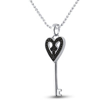 Load image into Gallery viewer, Romantic Heart Key Pendant | Sterling Silver Womens Round Black Diamond Key Heart Pendant 1/10 Cttw | Splendid Jewellery  Side View from Splendid Jewellery