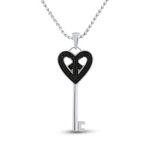 Load image into Gallery viewer, Romantic Heart Key Pendant | Sterling Silver Womens Round Black Diamond Key Heart Pendant 1/10 Cttw | Splendid Jewellery - Splendid Jewellery