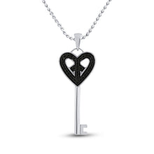 Load image into Gallery viewer, Romantic Heart Key Pendant | Sterling Silver Womens Round Black Diamond Key Heart Pendant 1/10 Cttw | Splendid Jewellery  Top View from Splendid Jewellery
