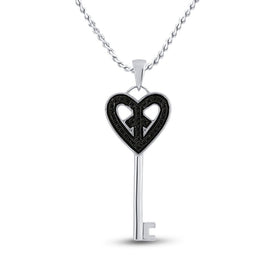 Romantic Heart Key Pendant | Sterling Silver Womens Round Black Diamond Key Heart Pendant 1/10 Cttw | Splendid Jewellery  Top View from Splendid Jewellery