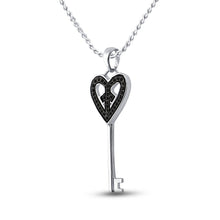 Load image into Gallery viewer, Romantic Heart Key Pendant | Sterling Silver Womens Round Black Diamond Key Heart Pendant 1/10 Cttw | Splendid Jewellery - Splendid Jewellery