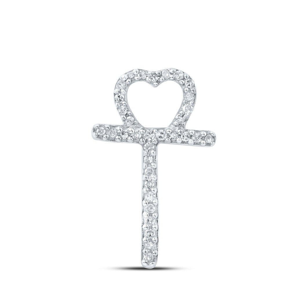 Romantic Initial Sparkle Pendant | 10kt White Gold Womens Round Diamond T Heart Letter Pendant 1/10 Cttw | Splendid Jewellery - Splendid Jewellery