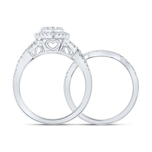 Romantic Love Story 10kt White Gold Diamond Heart Bridal Wedding Ring Band Set - Splendid Jewellery