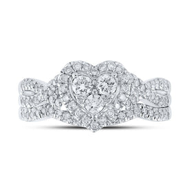 Romantic Love Story 10kt White Gold Diamond Heart Bridal Wedding Ring Band Set - Alternate view 4 from Splendid Jewellery