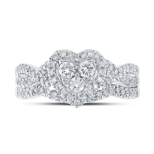 Romantic Love Story 10kt White Gold Diamond Heart Bridal Wedding Ring Band Set - Splendid Jewellery