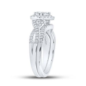 Romantic Love Story 10kt White Gold Diamond Heart Bridal Wedding Ring Band Set - Splendid Jewellery