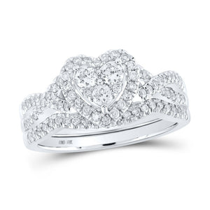 Romantic Love Story 10kt White Gold Diamond Heart Bridal Wedding Ring Band Set - Splendid Jewellery