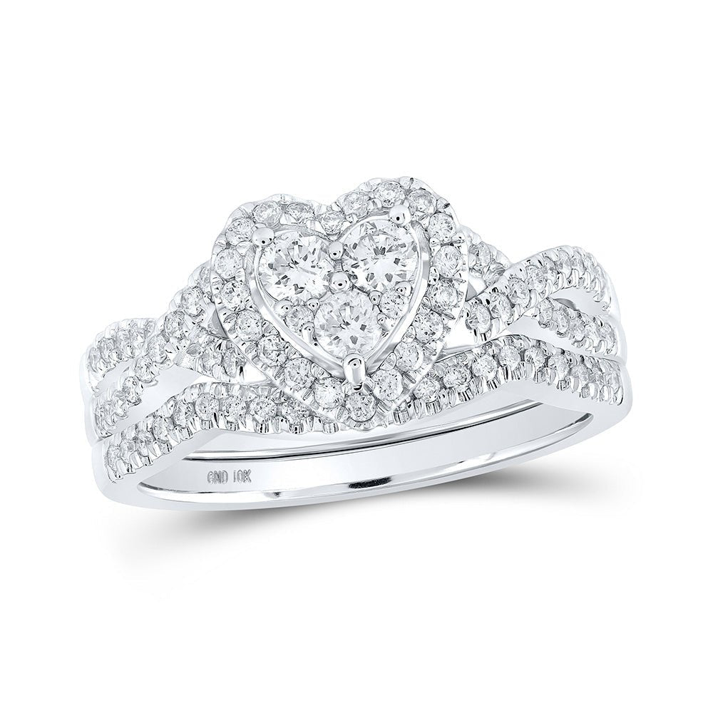 Romantic Love Story 10kt White Gold Diamond Heart Bridal Wedding Ring Set - Splendid Jewellery