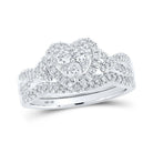 Romantic Love Story 10kt White Gold Diamond Heart Bridal Wedding Ring Set - Splendid Jewellery