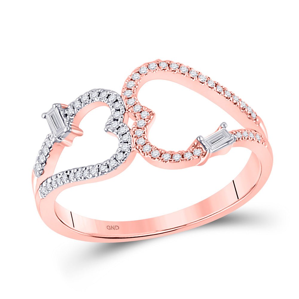 Romantic Love Story Diamond Band | 14kt Rose Gold Womens Round Diamond Double Heart Ring 1/5 Cttw | Splendid Jewellery - Splendid Jewellery