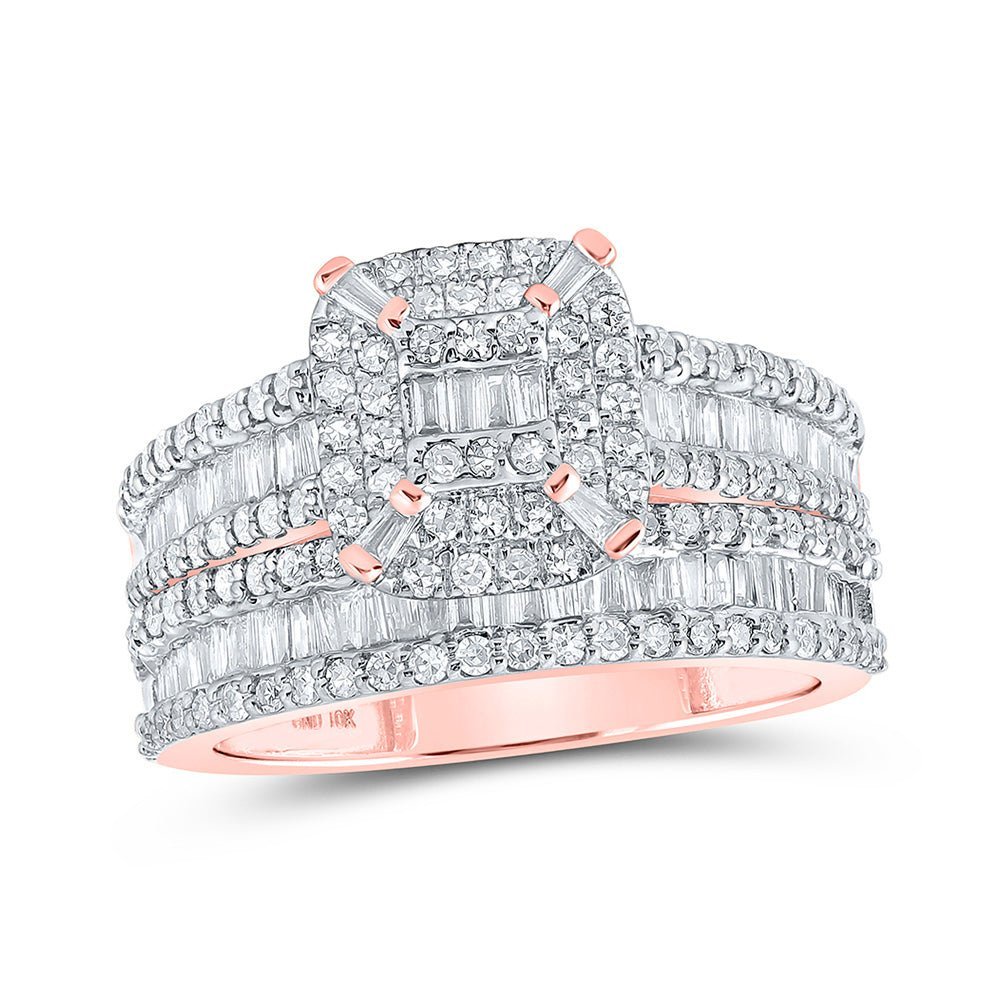 Romantic Radiance | 10kt Rose Gold Baguette Diamond Square Bridal Wedding Ring Band Set - Splendid Jewellery