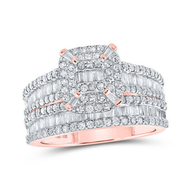 Romantic Radiance | 10kt Rose Gold Baguette Diamond Square Bridal Wedding Ring Band Set - Splendid Jewellery