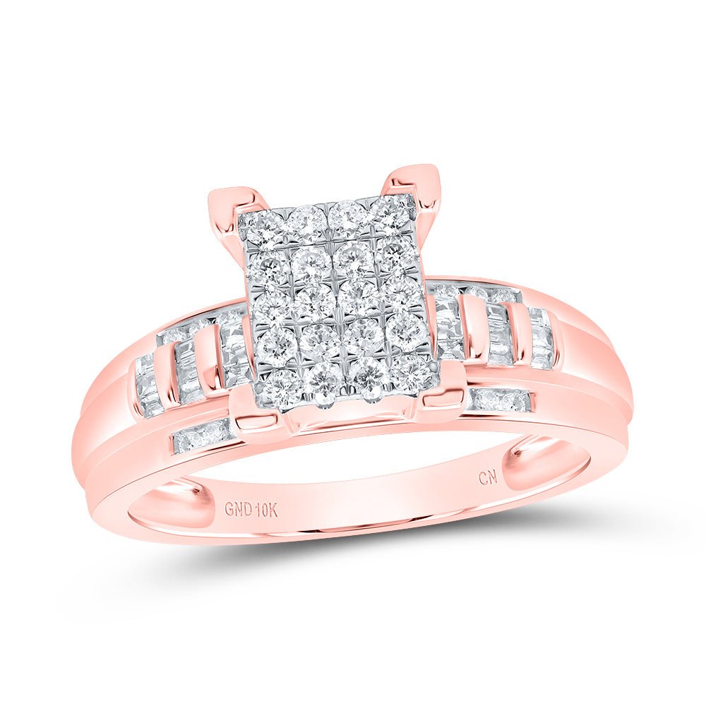 Romantic Radiance: 10kt Rose Gold Diamond Cluster Bridal Wedding Ring - Splendid Jewellery