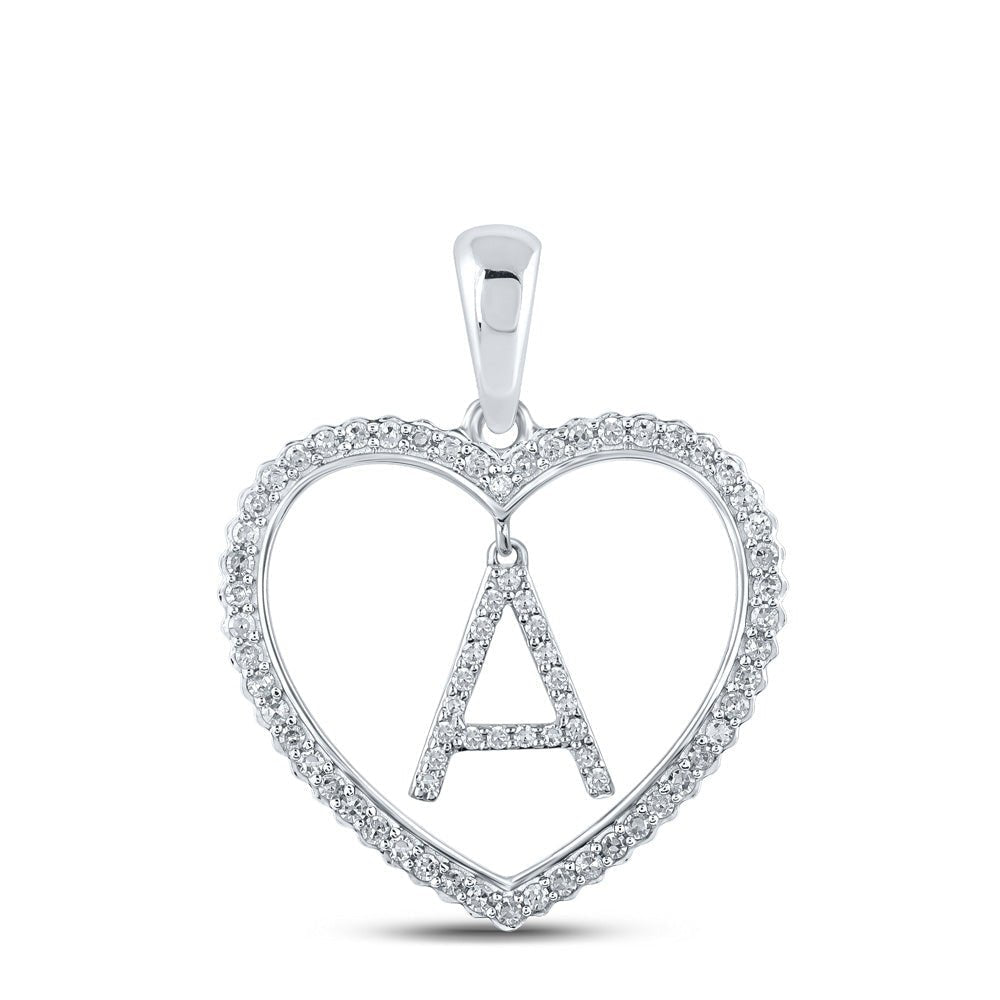 Romantic Radiance: 10kt White Gold Diamond Heart "A" Pendant - Splendid Jewellery