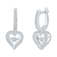 Load image into Gallery viewer, Romantic Radiance: 10kt White Gold Diamond Heart Dangle Hoop Earrings  Side View from Splendid Jewellery