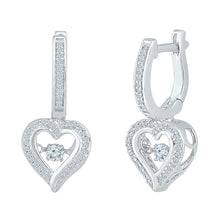Load image into Gallery viewer, Romantic Radiance: 10kt White Gold Diamond Heart Dangle Hoop Earrings  Top View from Splendid Jewellery