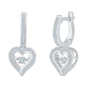 Romantic Radiance: 10kt White Gold Diamond Heart Dangle Hoop Earrings - Splendid Jewellery