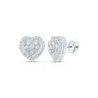 Romantic Radiance: 10kt White Gold Womens Round Diamond Heart Earrings 1 - 1/4 Cttw - Splendid Jewellery