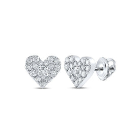 Romantic Radiance: 10kt White Gold Womens Round Diamond Heart Earrings 1/3 Cttw - Splendid Jewellery