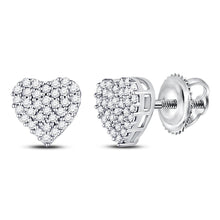 Load image into Gallery viewer, Romantic Radiance: 10kt White Gold Womens Round Diamond Heart Earrings 1/6 Cttw - Splendid Jewellery