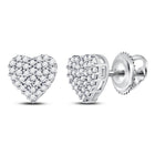Romantic Radiance: 10kt White Gold Womens Round Diamond Heart Earrings 1/6 Cttw - Splendid Jewellery