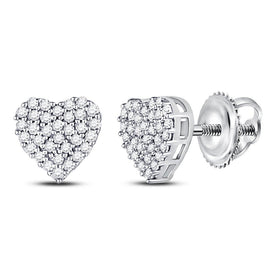 Romantic Radiance: 10kt White Gold Womens Round Diamond Heart Earrings 1/6 Cttw - Splendid Jewellery