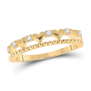 Romantic Radiance: 10kt Yellow Gold Heart Diamond Band Ring - Splendid Jewellery