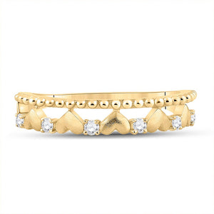 Romantic Radiance: 10kt Yellow Gold Heart Diamond Band Ring - Splendid Jewellery