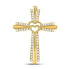 Romantic Radiance: 10kt Yellow Gold Womens Round Diamond Heart Cross Pendant - Splendid Jewellery