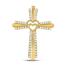 Load image into Gallery viewer, Romantic Radiance: 10kt Yellow Gold Womens Round Diamond Heart Cross Pendant - Splendid Jewellery