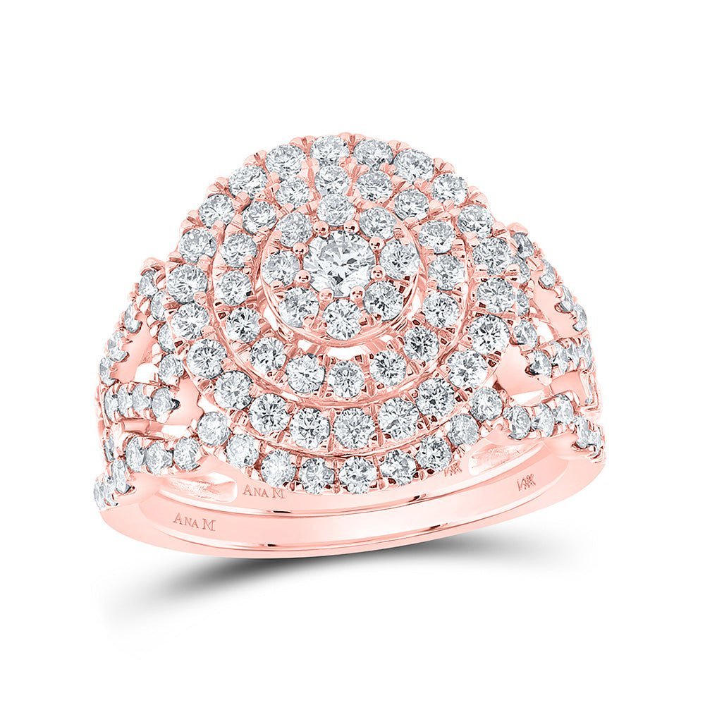 Romantic Radiance: 14kt Rose Gold Diamond Bridal Wedding Ring Band Set - Splendid Jewellery