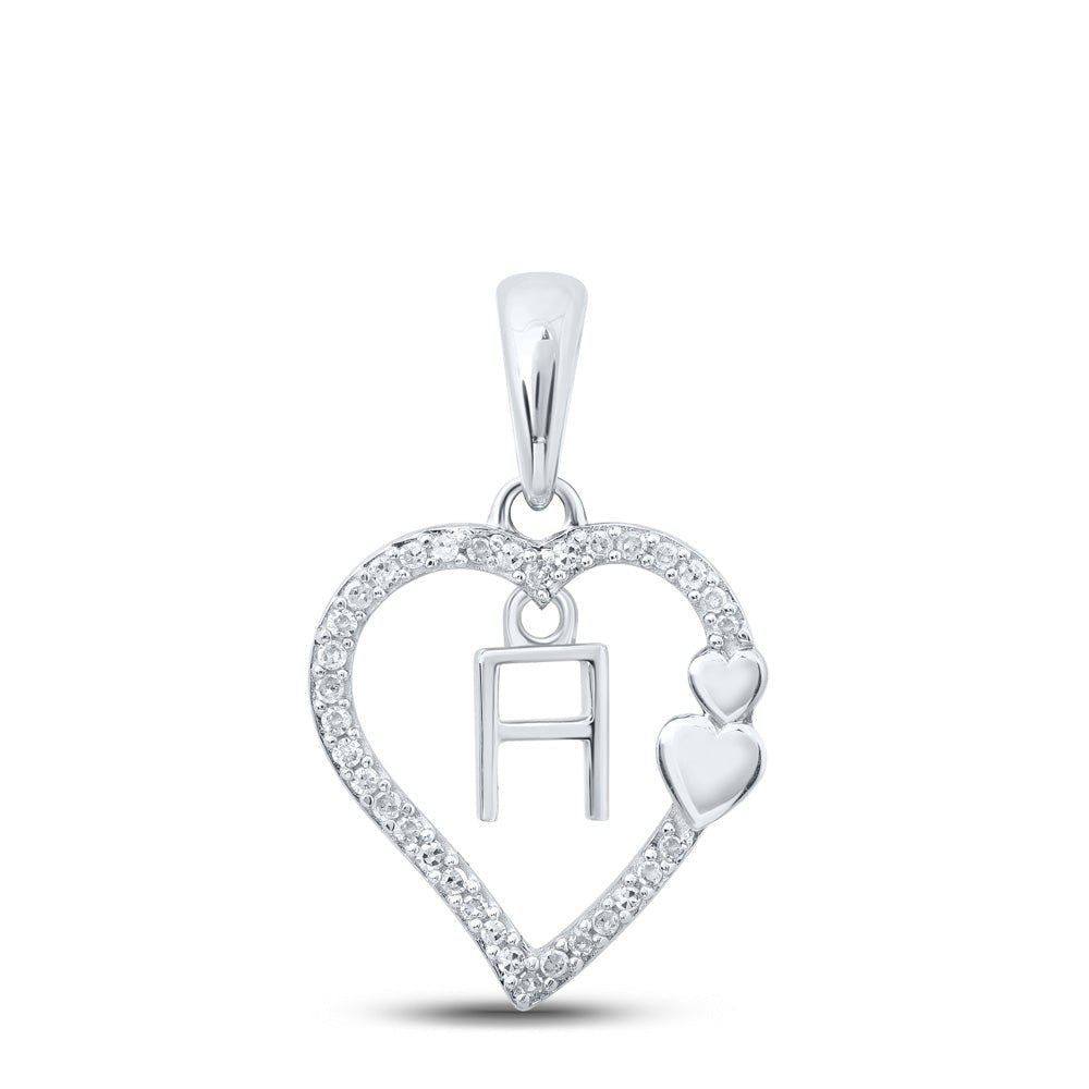 Romantic Reflections: 10kt White Gold Diamond H Heart Letter Pendant - Splendid Jewellery