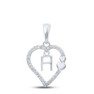 Romantic Reflections: 10kt White Gold Diamond H Heart Letter Pendant - Splendid Jewellery
