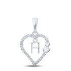 Romantic Reflections: 10kt White Gold Diamond H Heart Letter Pendant - Splendid Jewellery