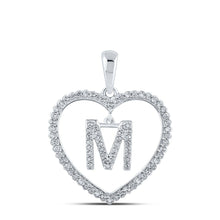 Load image into Gallery viewer, Romantic Reflections: 10kt White Gold Womens Round Diamond Heart M Letter Pendant - Splendid Jewellery